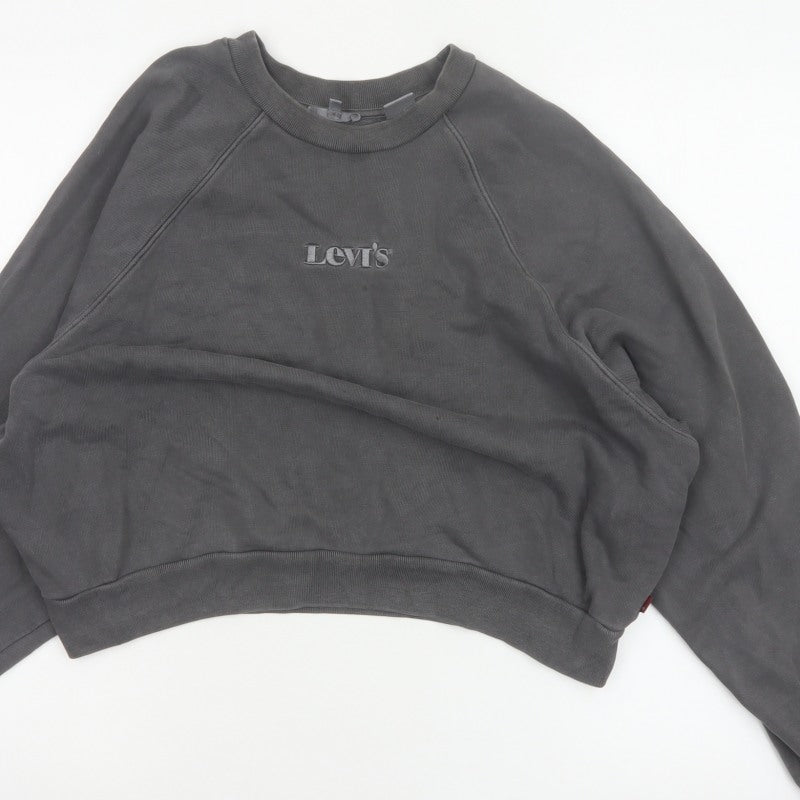 Levi's Premium Women's Grey M Cropped Embroidered Logo Raglan Sweatshirt