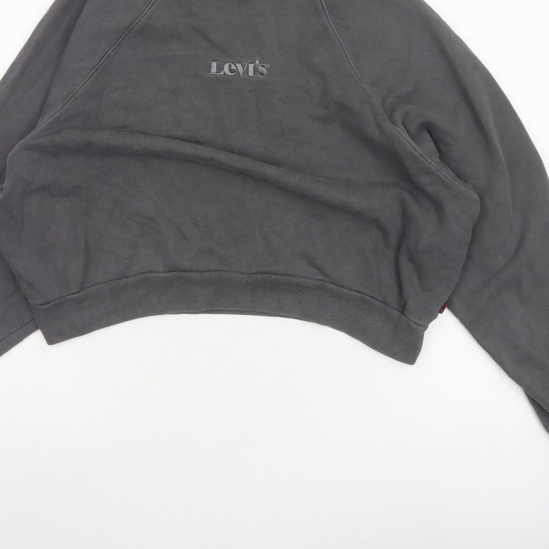 Levi's Premium Women's Grey M Cropped Embroidered Logo Raglan Sweatshirt