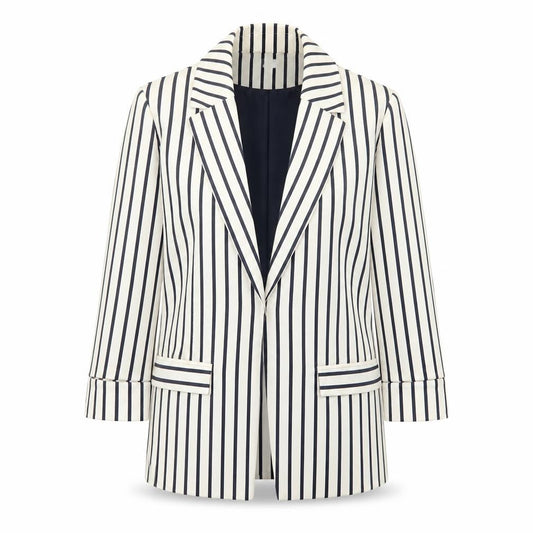 Miss Selfridge Women White Navy Stripe Blazer UK 6 Lined Peak Lapel
