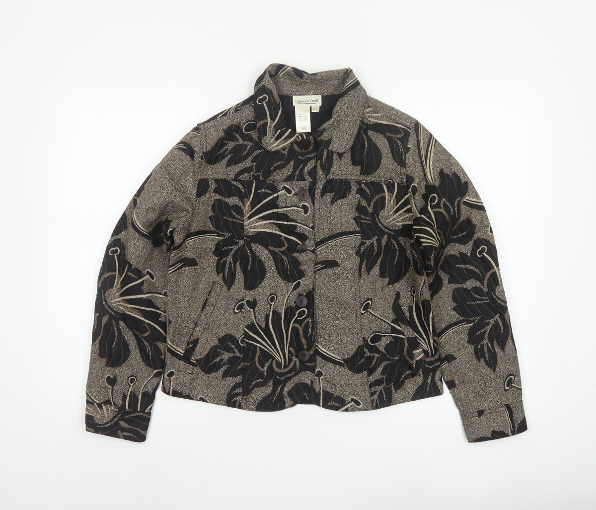 Coldwater Creek Women's Brown Floral Petite XS Button Jacket