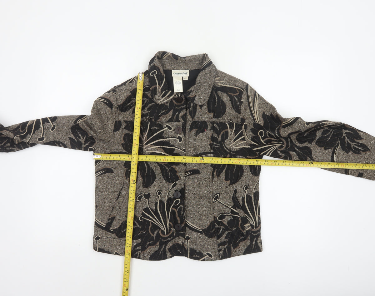 Coldwater Creek Women's Brown Floral Petite XS Button Jacket