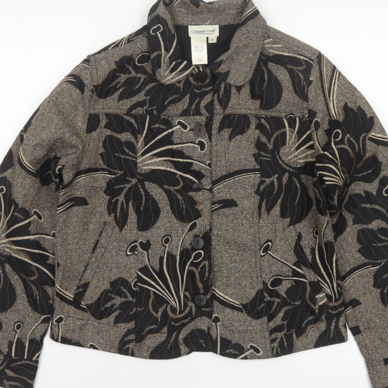 Coldwater Creek Women's Brown Floral Petite XS Button Jacket