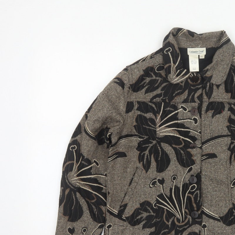 Coldwater Creek Women's Brown Floral Petite XS Button Jacket