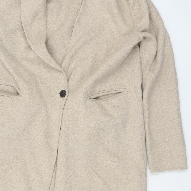 Zara Women Beige S Wool Blend Long Overcoat Single Breasted