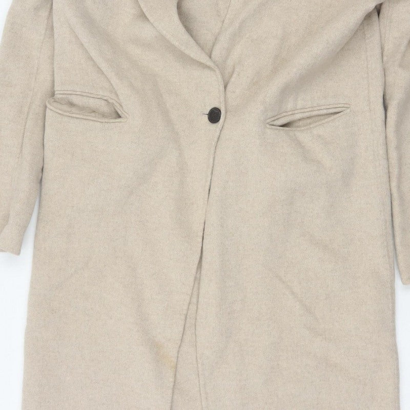 Zara Women Beige S Wool Blend Long Overcoat Single Breasted