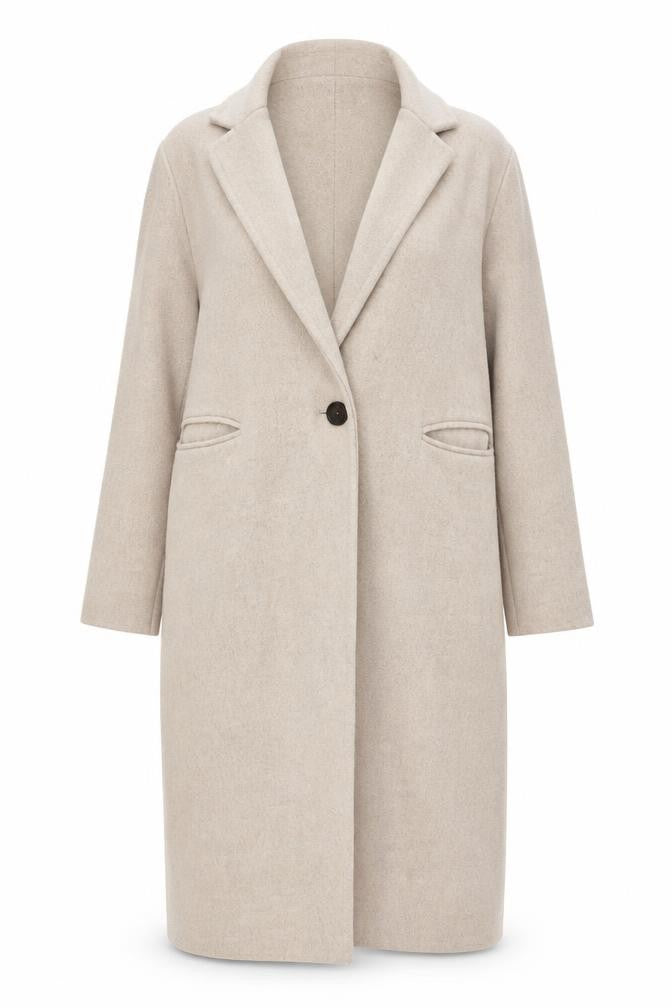 Zara Women Beige S Wool Blend Long Overcoat Single Breasted