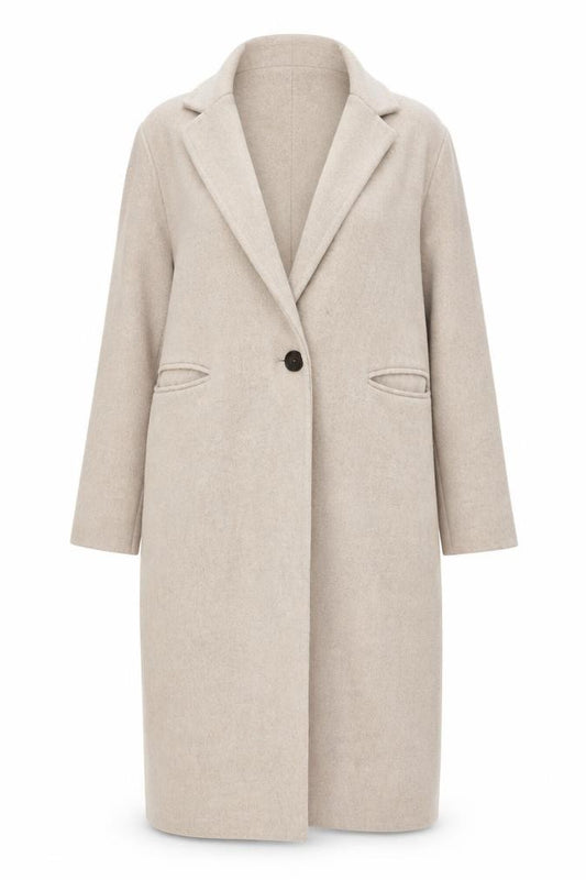 Zara Women Beige S Wool Blend Long Overcoat Single Breasted