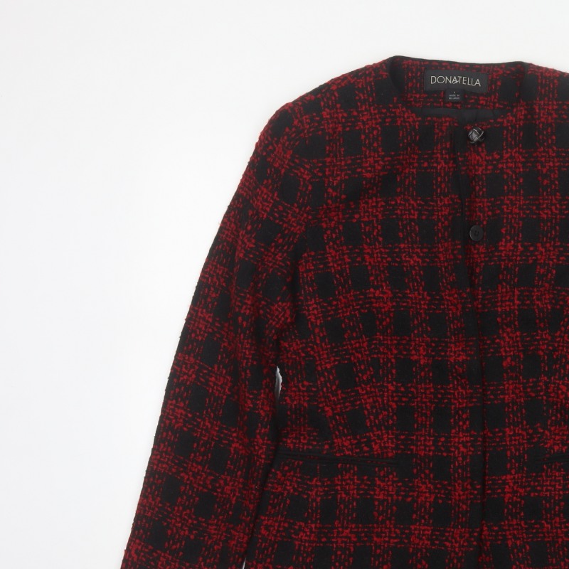 Donatella Women’s Red Black Check Tweed Button Jacket Size 4