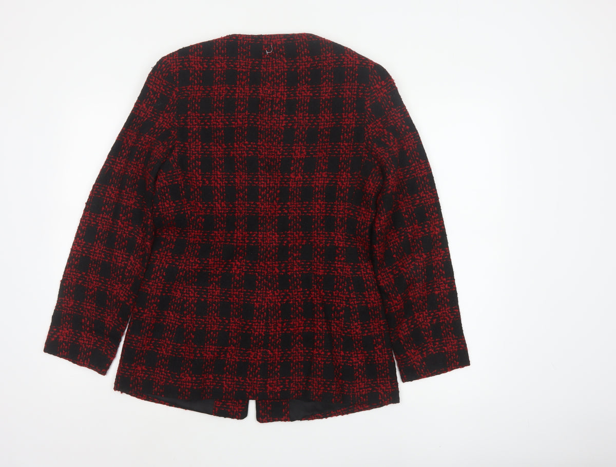 Donatella Women’s Red Black Check Tweed Button Jacket Size 4