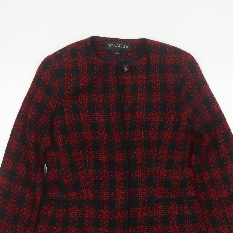 Donatella Women’s Red Black Check Tweed Button Jacket Size 4