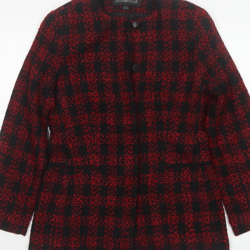 Donatella Women’s Red Black Check Tweed Button Jacket Size 4