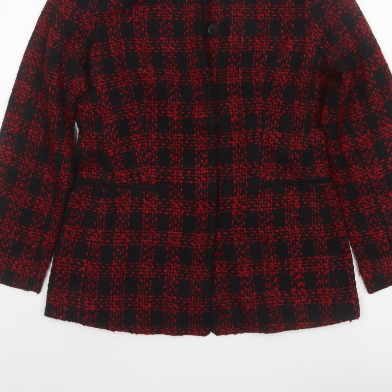 Donatella Women’s Red Black Check Tweed Button Jacket Size 4