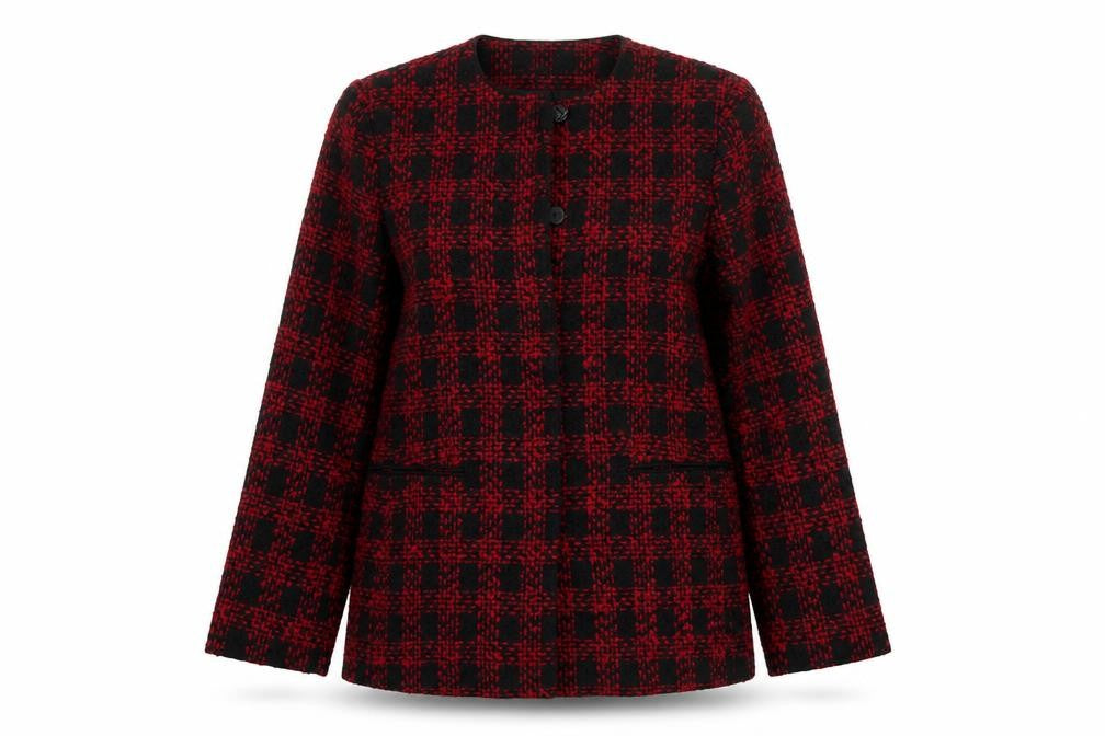 Donatella Women’s Red Black Check Tweed Button Jacket Size 4