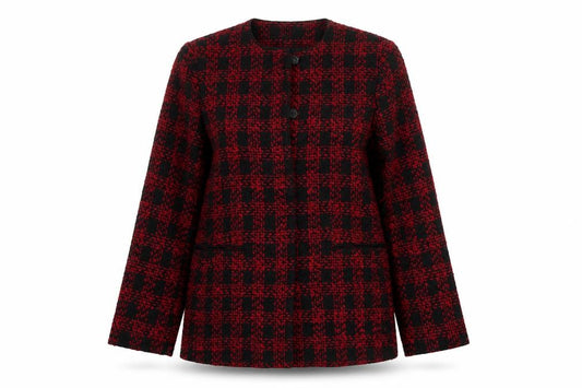 Donatella Women’s Red Black Check Tweed Button Jacket Size 4