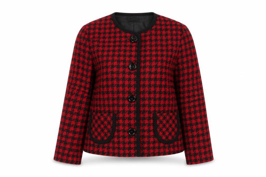 Dressbarn Women Red Black Houndstooth Suit Jacket UK 12 Lined