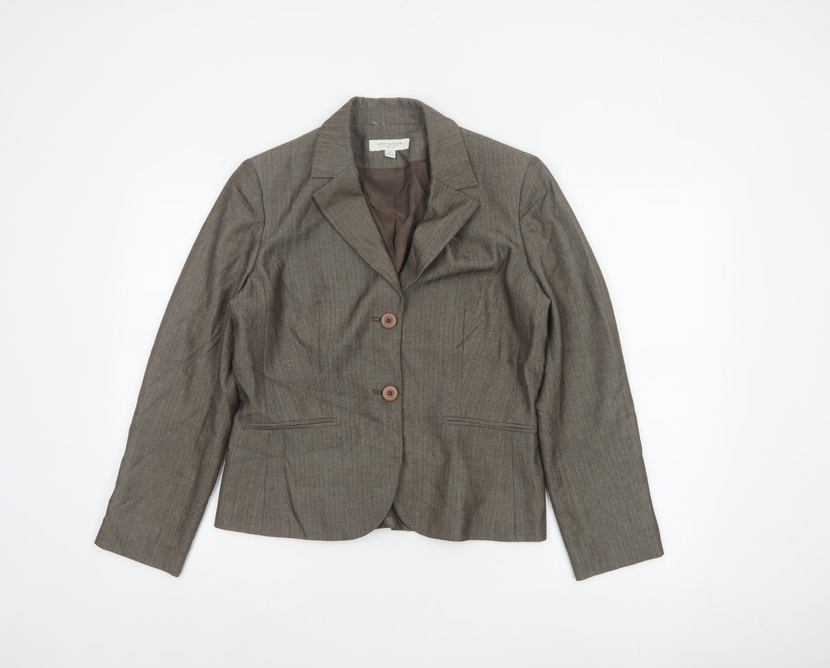 Ann Taylor Women’s Brown Herringbone Blazer UK 12 Petite Lined