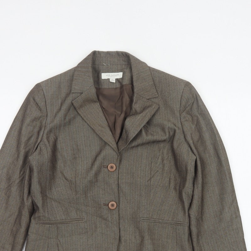 Ann Taylor Women’s Brown Herringbone Blazer UK 12 Petite Lined