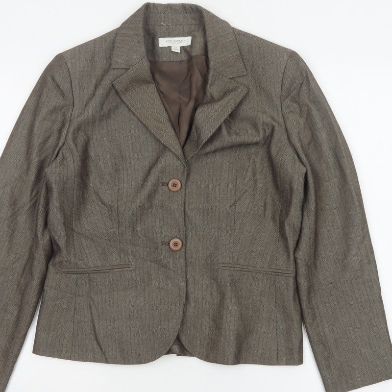 Ann Taylor Women’s Brown Herringbone Blazer UK 12 Petite Lined