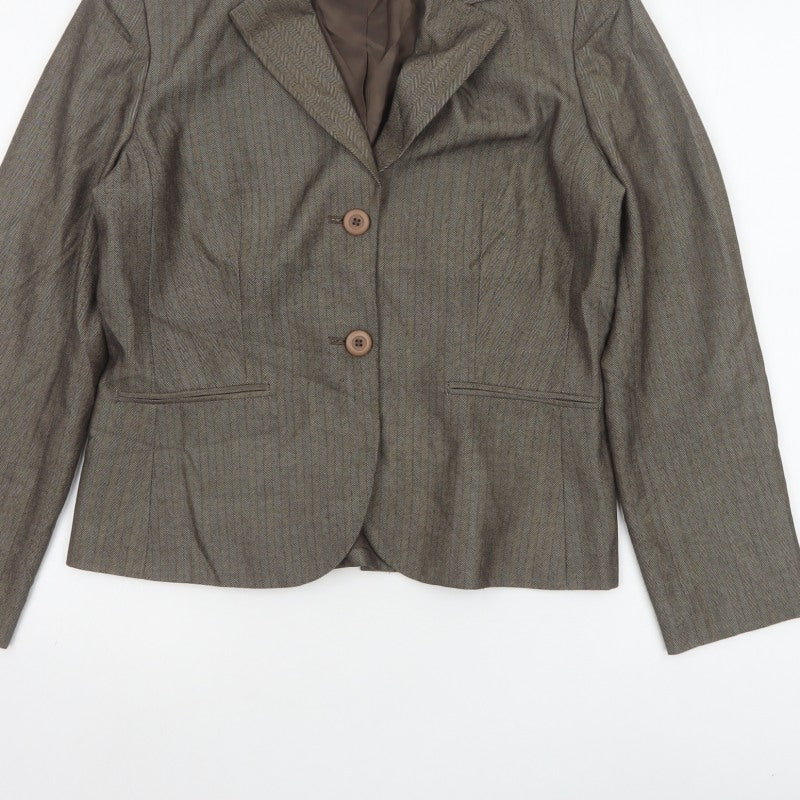 Ann Taylor Women’s Brown Herringbone Blazer UK 12 Petite Lined
