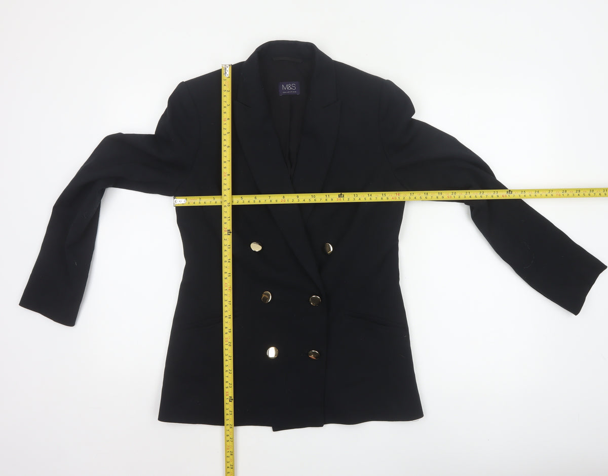 Marks & Spencer Women’s Black UK 8 Double-Breasted Gold Button Blazer