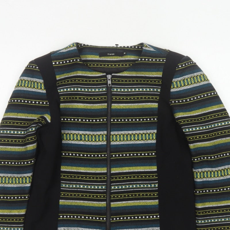Fransa Women’s Multicoloured Stripe Zip Jacket UK 8 Short Lined
