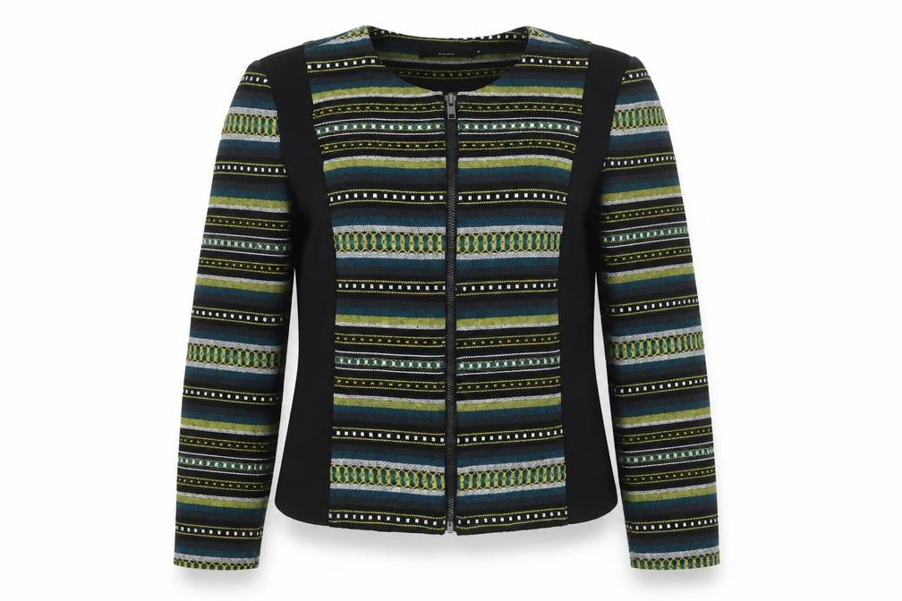 Fransa Women’s Multicoloured Stripe Zip Jacket UK 8 Short Lined