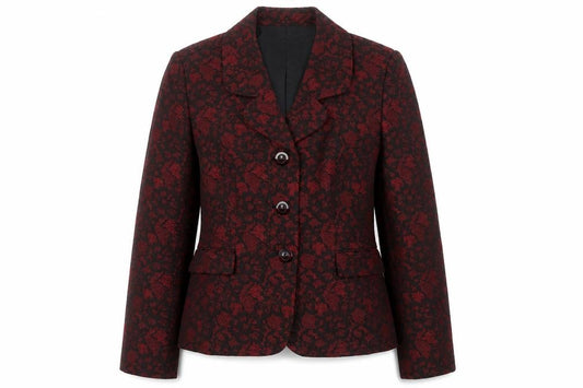 Le Suit Women’s Red Black Floral Blazer UK 12 Single-Breasted Formal