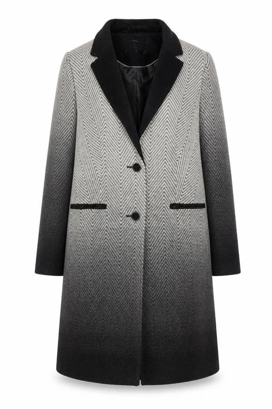 Jonathan Saunders Women Grey Herringbone Wool Blend Long Overcoat UK 14