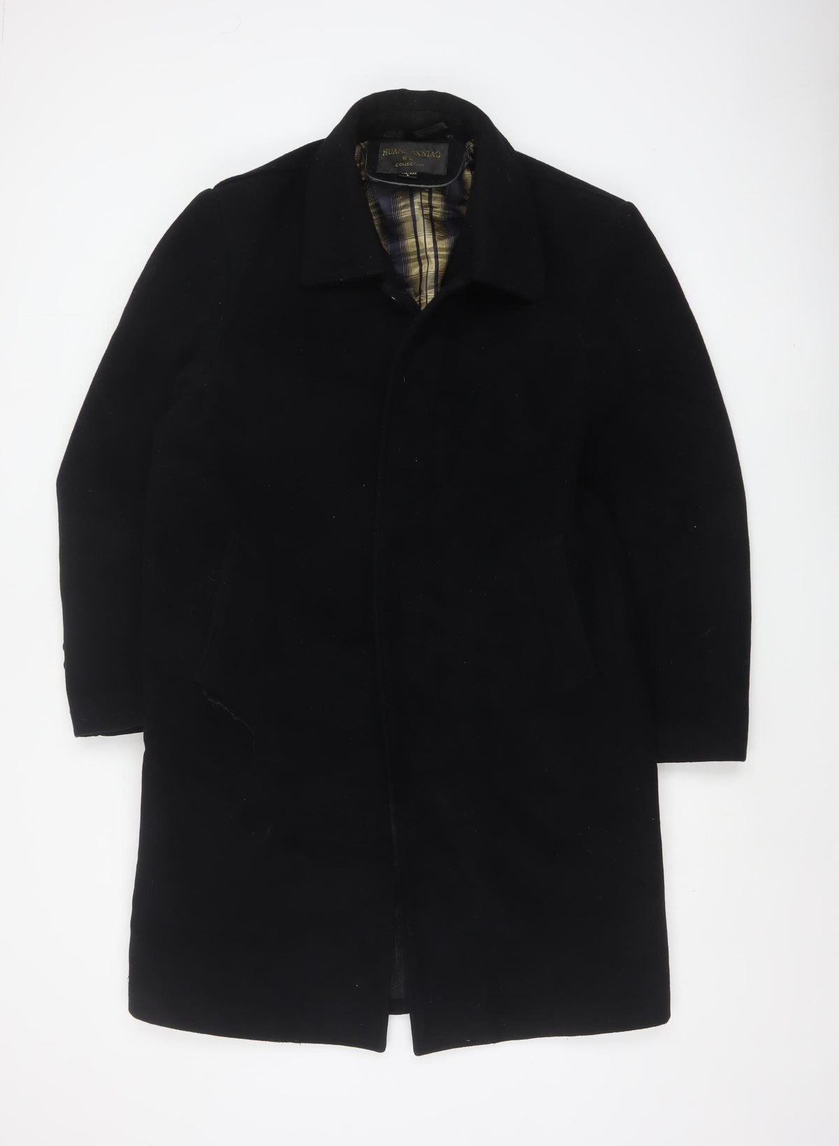 Huangjinniao Men’s Black 36 Long Wool-Feel Overcoat Lined