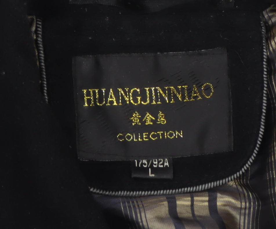 Huangjinniao Men’s Black 36 Long Wool-Feel Overcoat Lined