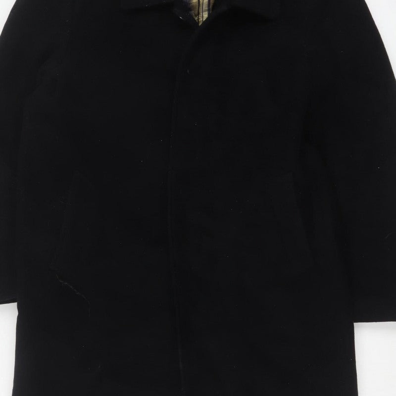 Huangjinniao Men’s Black 36 Long Wool-Feel Overcoat Lined