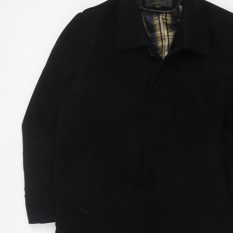 Huangjinniao Men’s Black 36 Long Wool-Feel Overcoat Lined