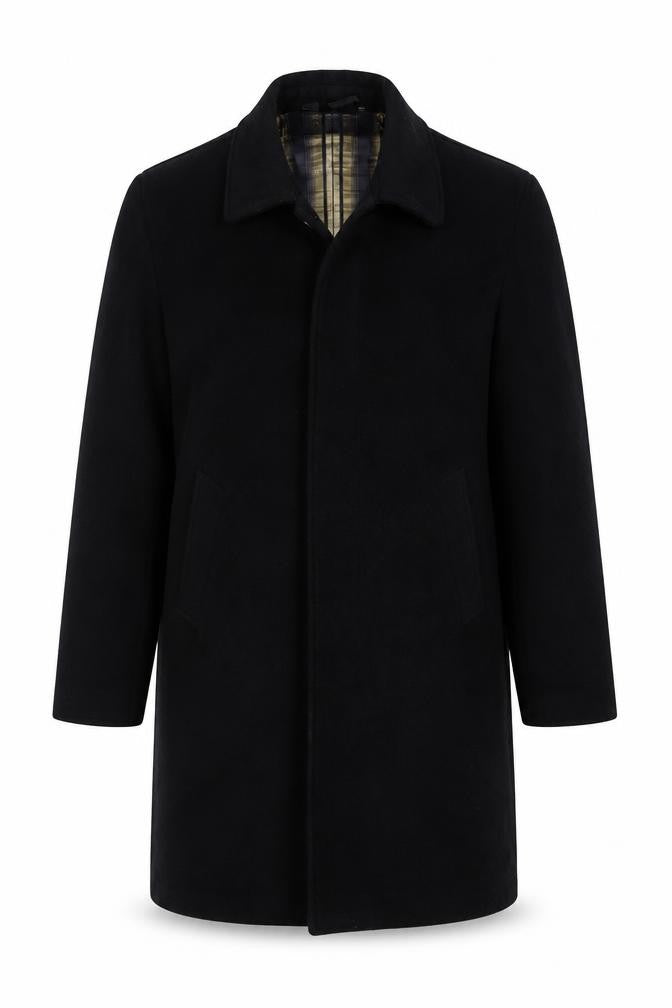 Huangjinniao Men’s Black 36 Long Wool-Feel Overcoat Lined