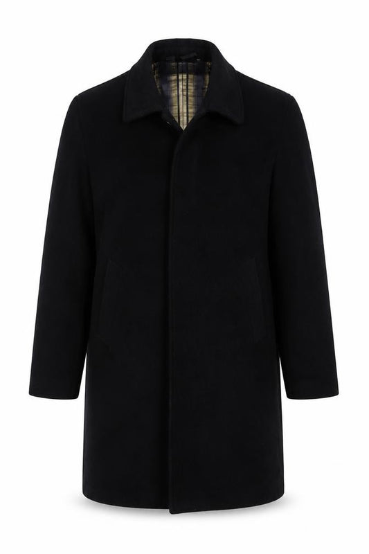 Huangjinniao Men’s Black 36 Long Wool-Feel Overcoat Lined