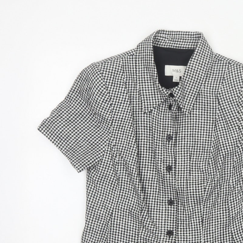 Marks & Spencer Women Black White Check Button-Up Shirt UK 12