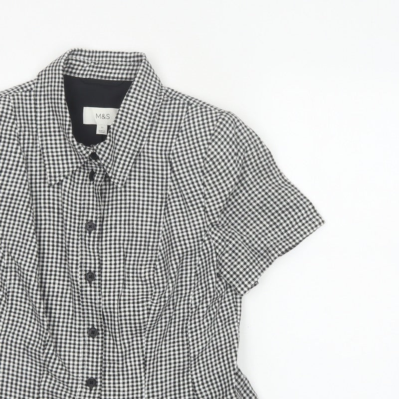 Marks & Spencer Women Black White Check Button-Up Shirt UK 12