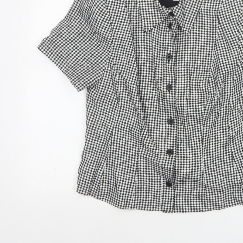 Marks & Spencer Women Black White Check Button-Up Shirt UK 12
