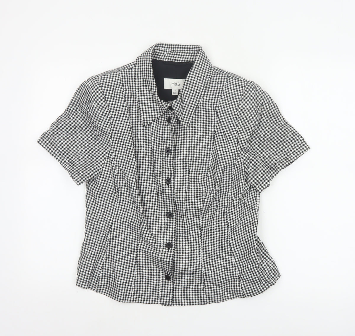 Marks & Spencer Women Black White Check Button-Up Shirt UK 12