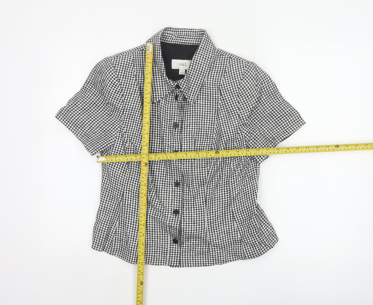 Marks & Spencer Women Black White Check Button-Up Shirt UK 12