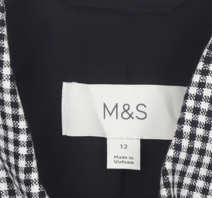 Marks & Spencer Women Black White Check Button-Up Shirt UK 12