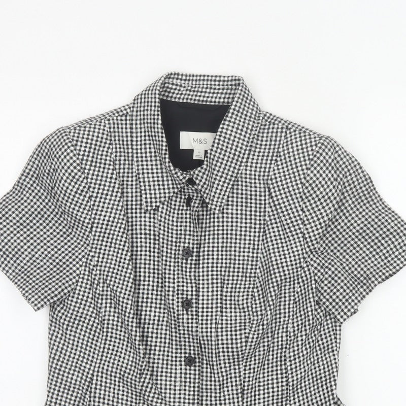 Marks & Spencer Women Black White Check Button-Up Shirt UK 12
