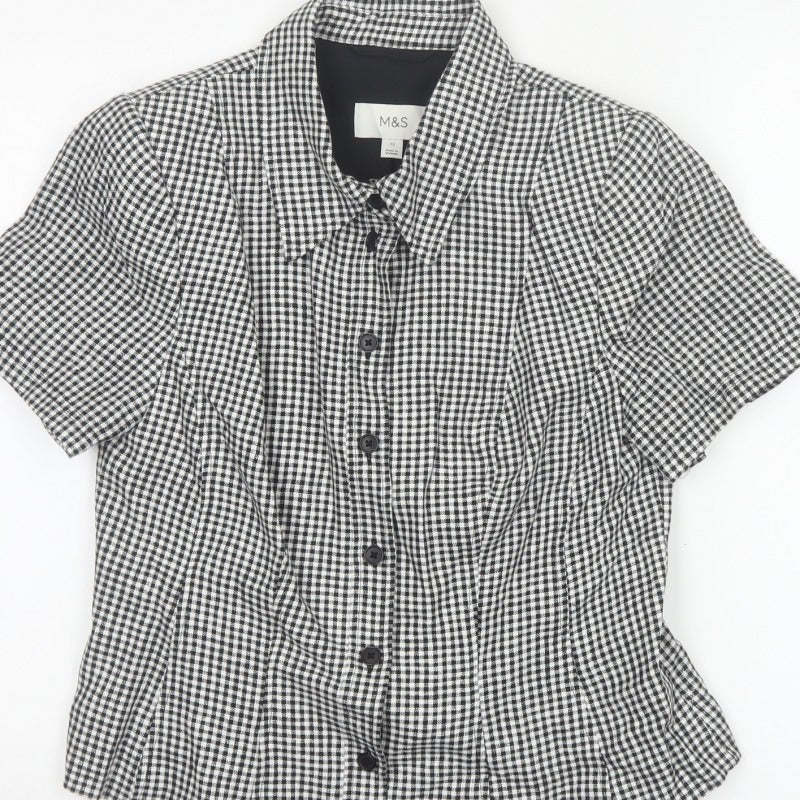 Marks & Spencer Women Black White Check Button-Up Shirt UK 12
