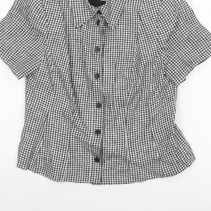 Marks & Spencer Women Black White Check Button-Up Shirt UK 12