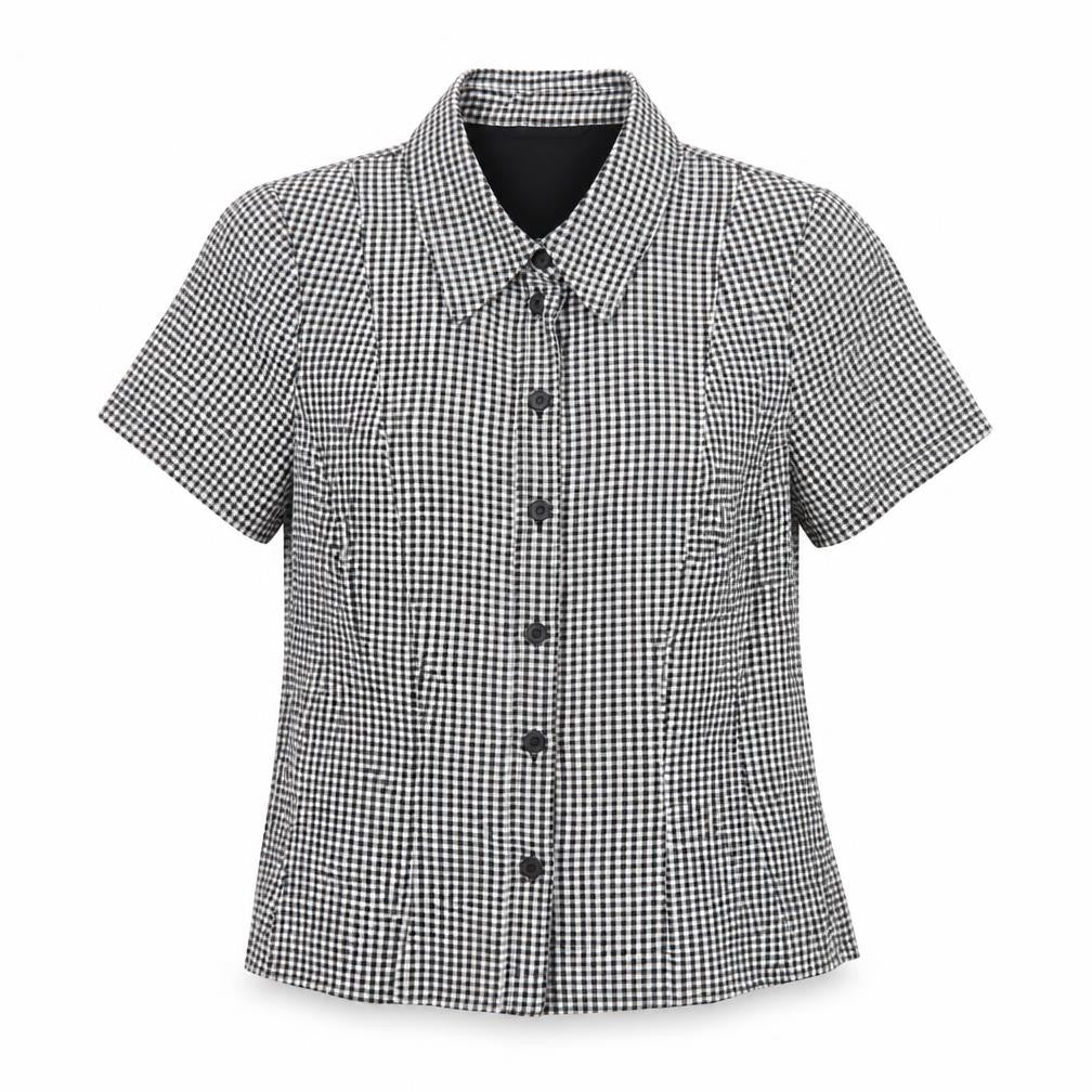 Marks & Spencer Women Black White Check Button-Up Shirt UK 12