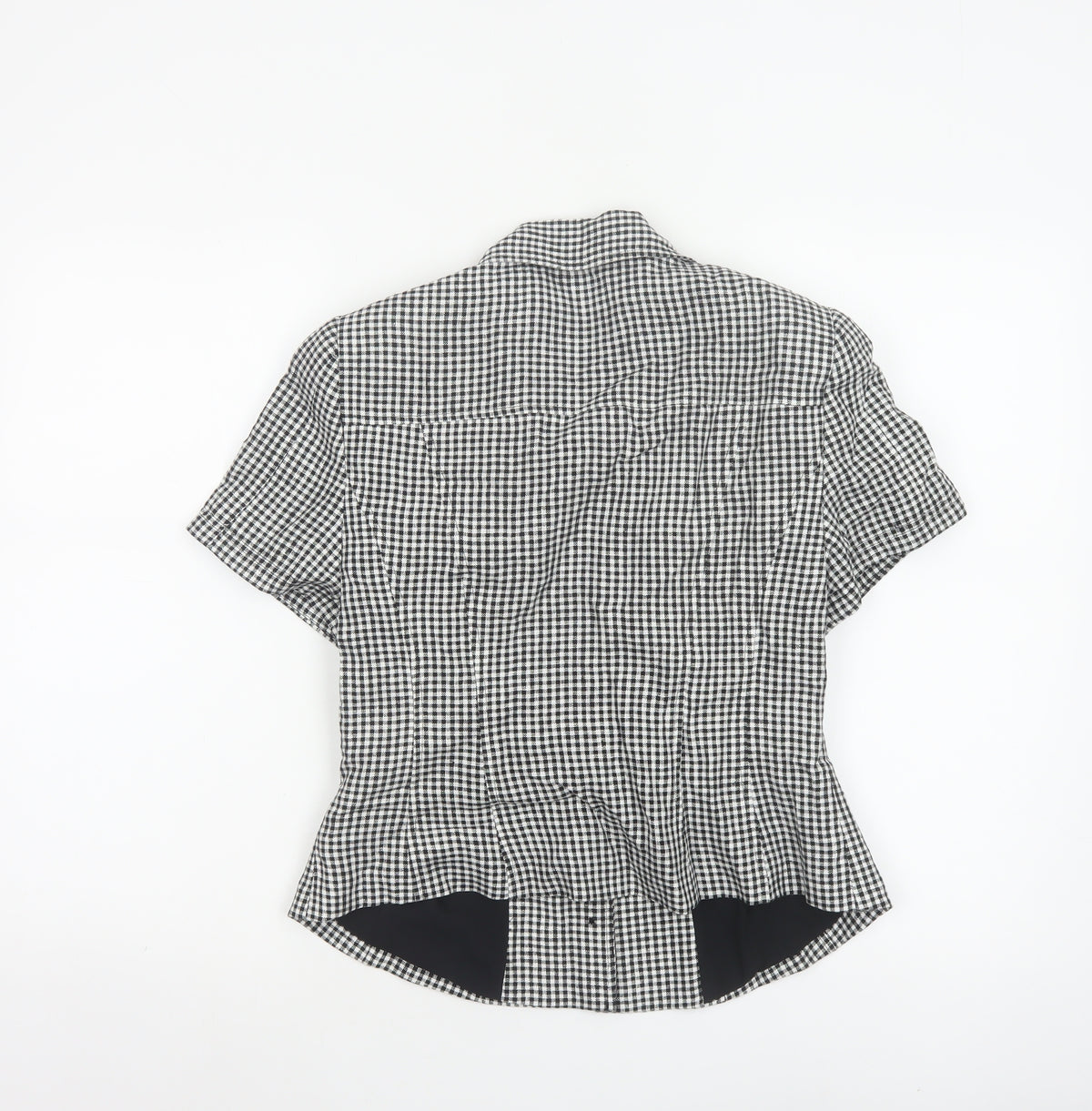 Marks & Spencer Women Black White UK 10 Check Ruffle Linen Blouse