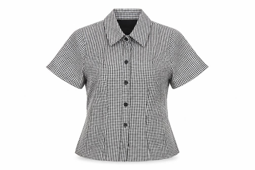 Marks & Spencer Women Black White UK 10 Check Ruffle Linen Blouse