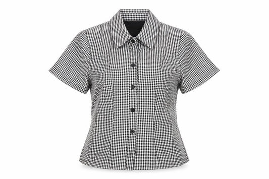 Marks & Spencer Women Black White UK 10 Check Ruffle Linen Blouse