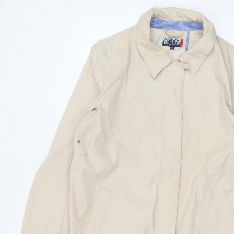Navy Blue Mens Beige XL Long Rain Coat Concealed Zip Lightweight
