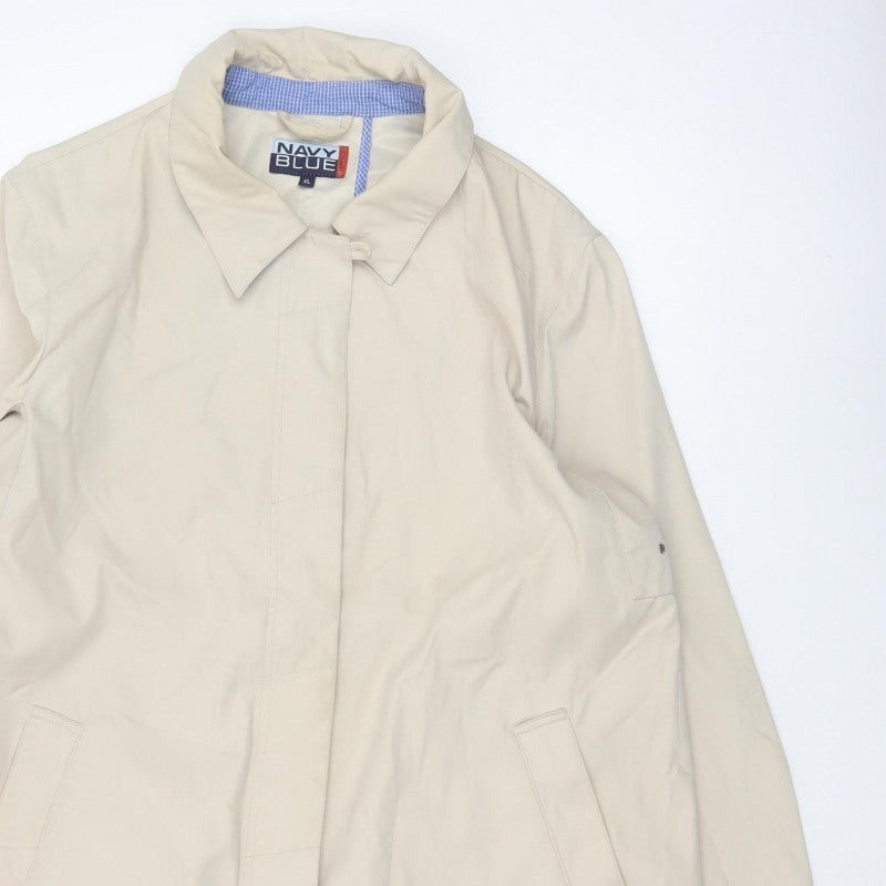 Navy Blue Mens Beige XL Long Rain Coat Concealed Zip Lightweight