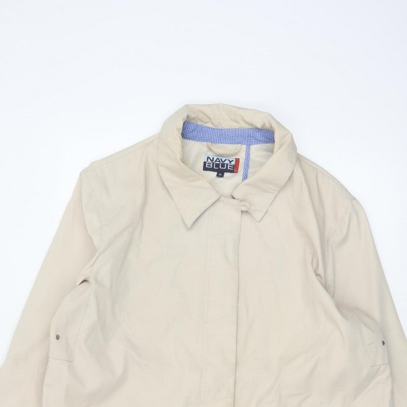 Navy Blue Mens Beige XL Long Rain Coat Concealed Zip Lightweight